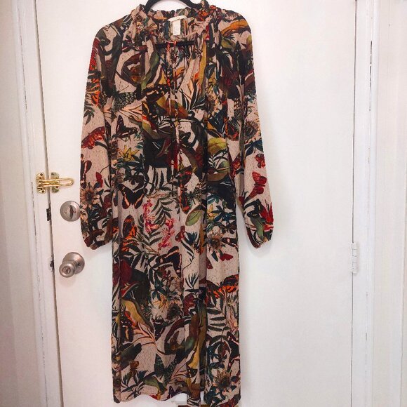 H&M Butterfly Floral Boho Midi Dress NWOT 14 - Picture 1 of 3